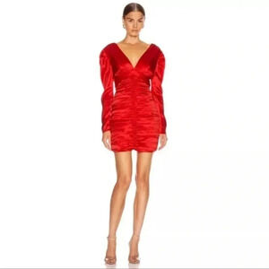 NICHOLAS gathered red silk dress scarlet from revolve